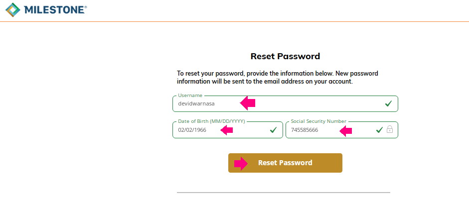 Milestone Card Login Password Reset